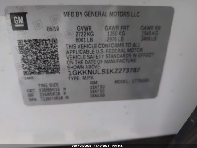 1GKKNULS1KZ273787 GMC Acadia Slt-1