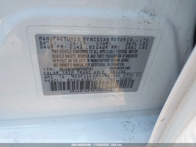 Nissan SENTRA S 2019 3N1AB7AP9KY409161 Image 9