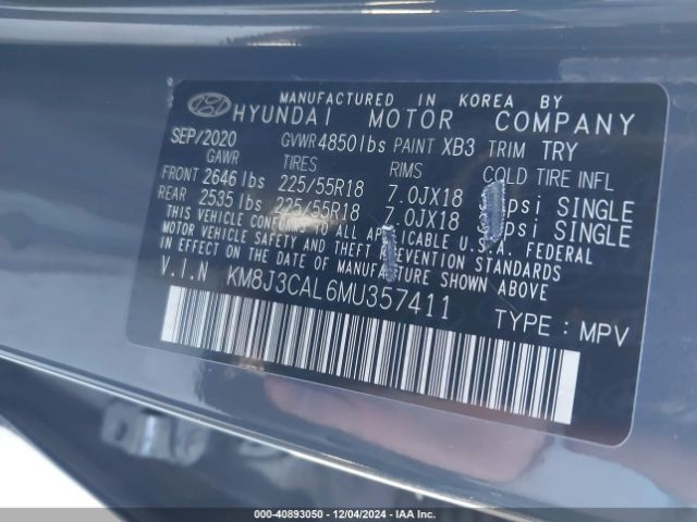 2021 HYUNDAI TUCSON KM8J3CAL6MU357411 Photo 8