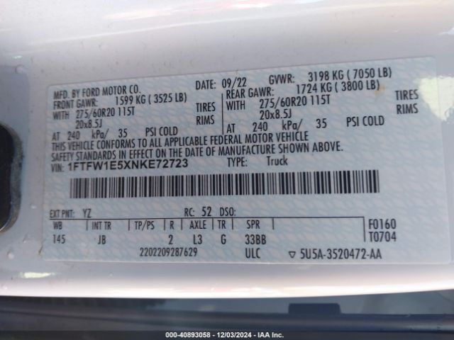 1FTFW1E5XNKE72723 Ford F-150 Xl