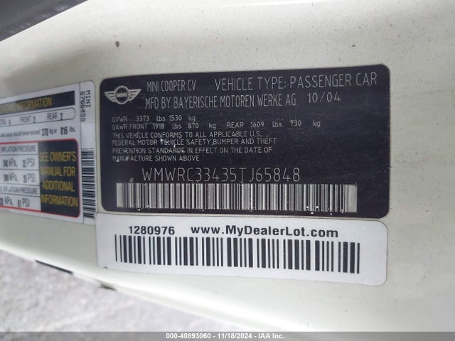 2005 MINI COOPER WMWRC33435TJ65848 Photo 8
