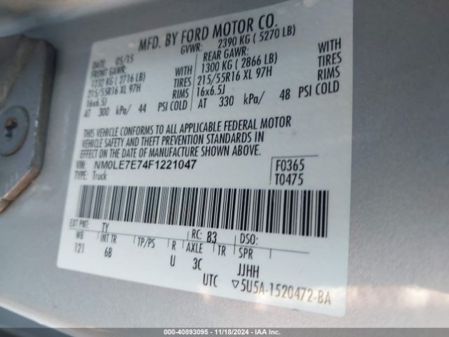 NM0LE7E74F1221047 Ford Transit Connect Xl