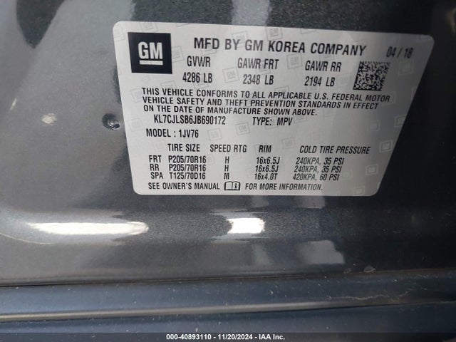 Chevrolet Trax Lt 2018 KL7CJLSB6JB690172 Image 9