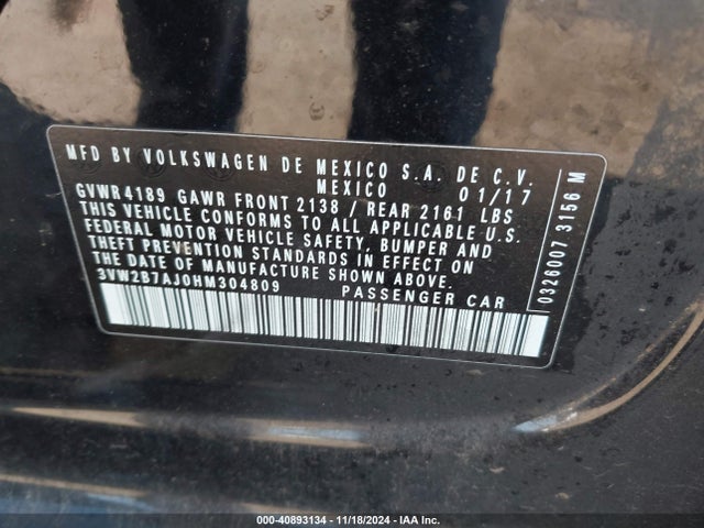 3VW2B7AJ0HM304809 Volkswagen Jetta 1.4t S