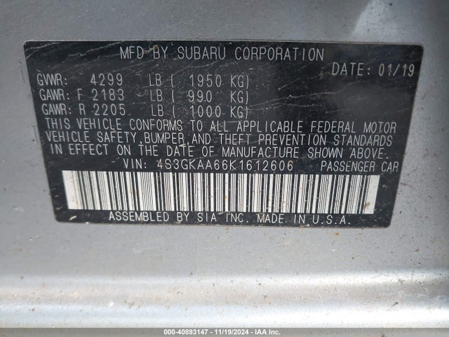 Subaru Impreza 2.0i 2019 4S3GKAA66K1612606 Image 9