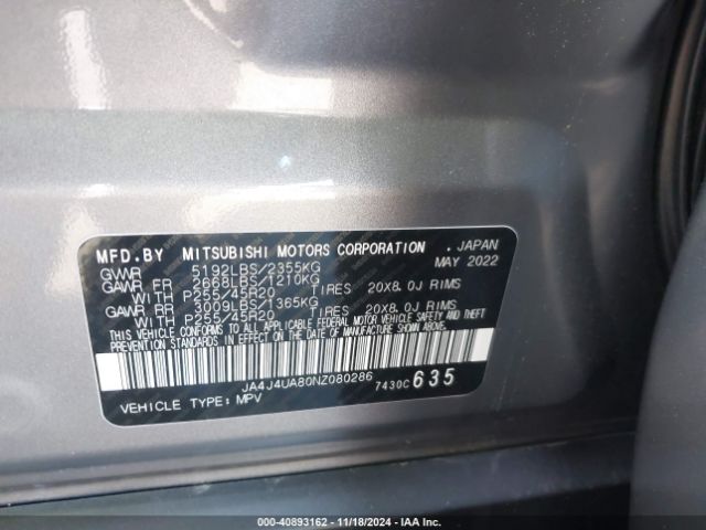 2022 MITSUBISHI OUTLANDER JA4J4UA80NZ080286 Photo 8