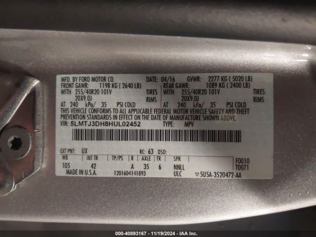 5LMTJ3DH8HUL02452 Lincoln Mkc Reserve
