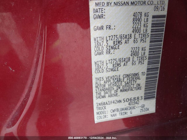 1N6BA1F42HN506883 Nissan Titan Xd Pro-4x Diesel