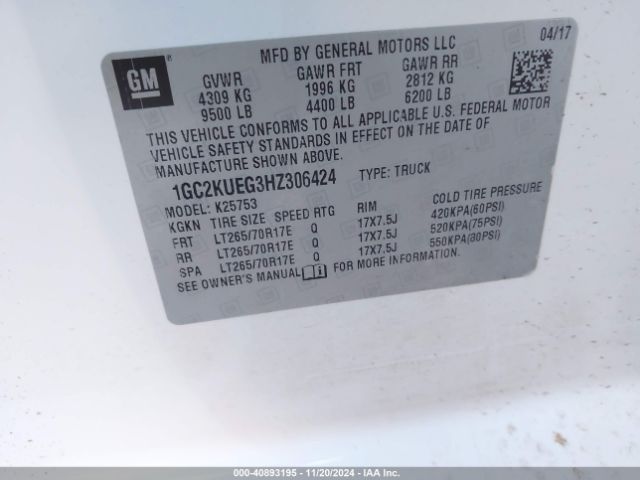 1GC2KUEG3HZ306424 Chevrolet Silverado 2500hd Wt