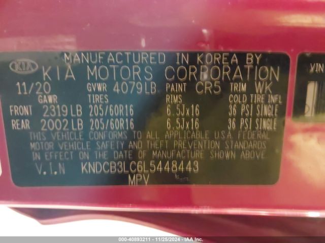 KNDCB3LC6L5448443 KIA NIRO LX