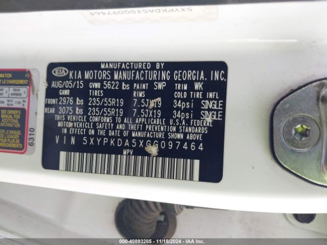 5XYPKDA5XGG097464 KIA Sorento 3.3l Sxl