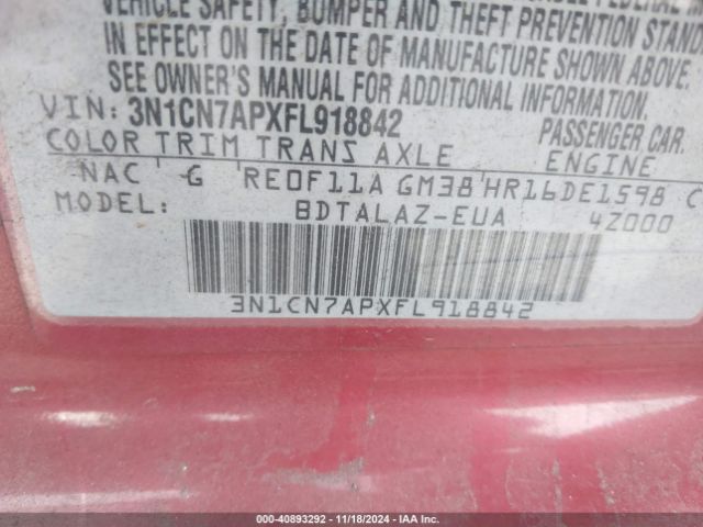 3N1CN7APXFL918842 Nissan Versa 1.6 S+