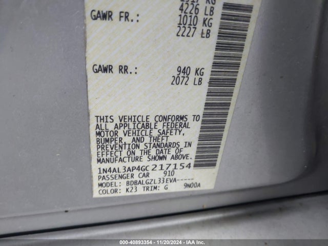 1N4AL3AP4GC217154 Nissan Altima 2.5/2.5 S/2.5 Sl/2.5 Sr/2.5 Sv