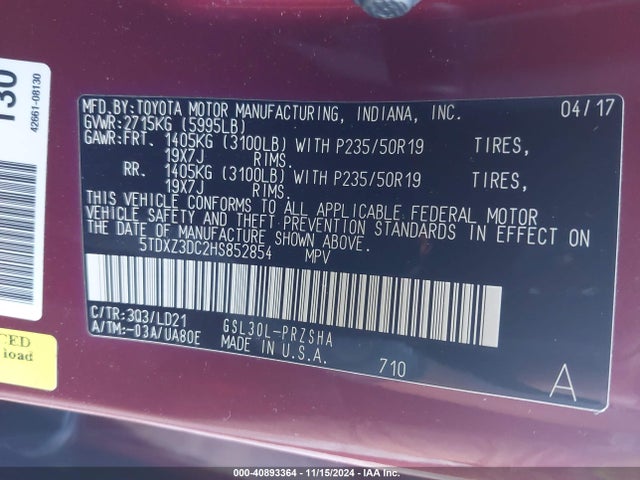 Toyota Sienna Se 8 Passenger 2017 5TDXZ3DC2HS852854 Image 9