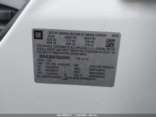 2GNALDEK7G6343491 Chevrolet Equinox Ltz