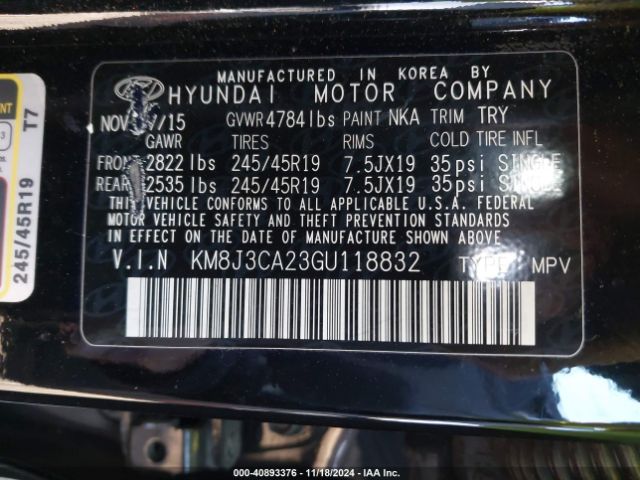 KM8J3CA23GU118832 Hyundai Tucson Sport