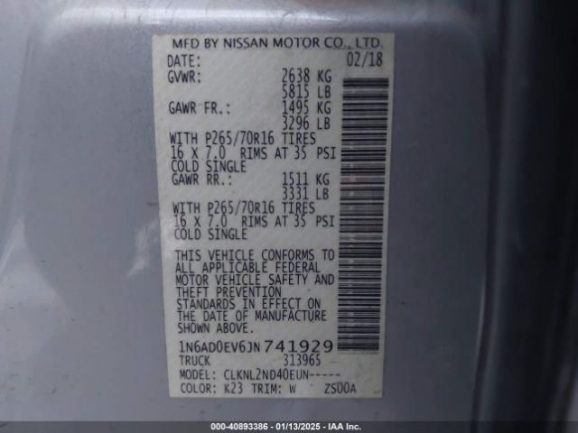 1N6AD0EV6JN741929 Nissan 2018