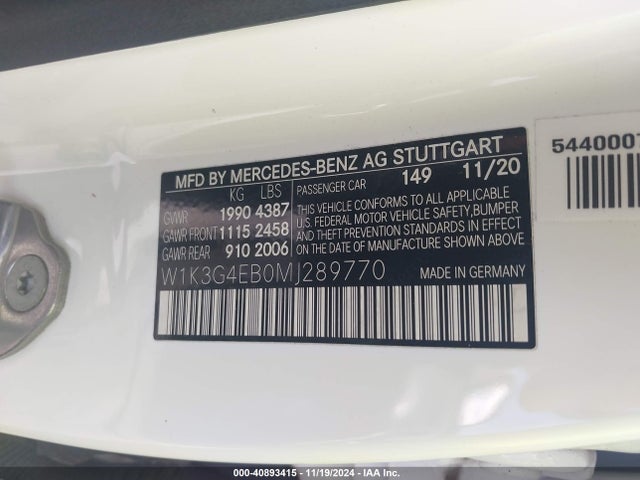 W1K3G4EB0MJ289770 Mercedes-Benz A 220