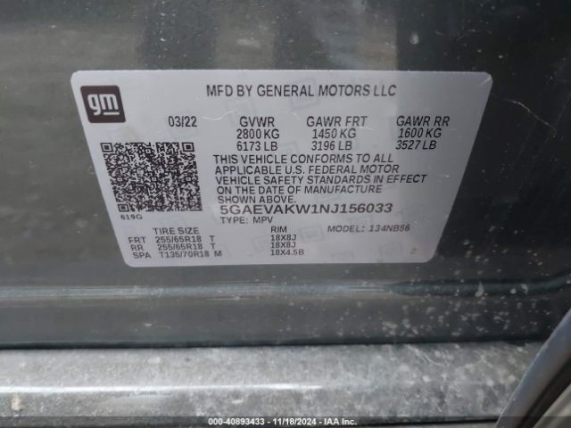 5GAEVAKW1NJ156033 Buick Enclave Awd Essence