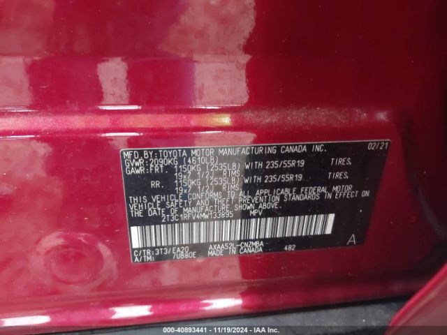 2T3C1RFV4MW133895 Toyota Rav4 Xle Premium