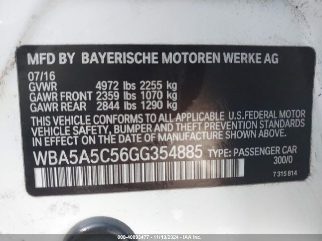 WBA5A5C56GG354885 BMW 528I