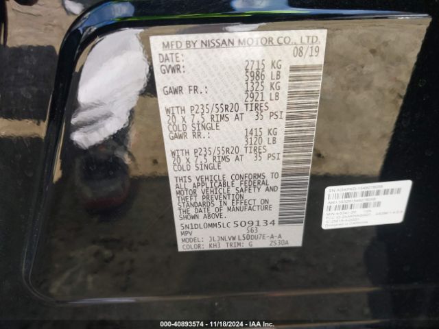 5N1DL0MM5LC509134 Infiniti Qx60 Luxe Awd