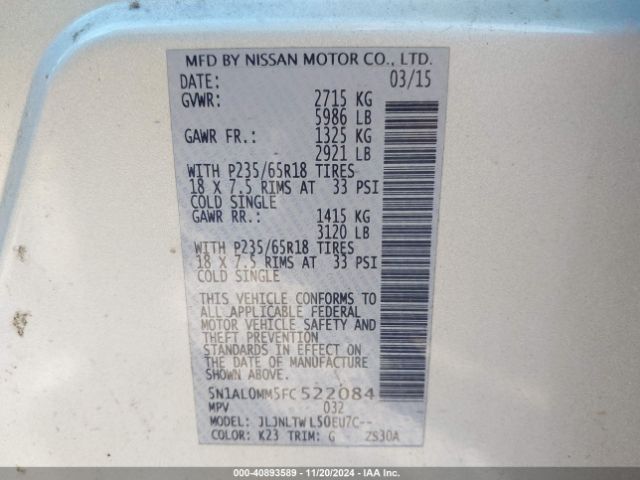 5N1AL0MM5FC522084 Infiniti QX60