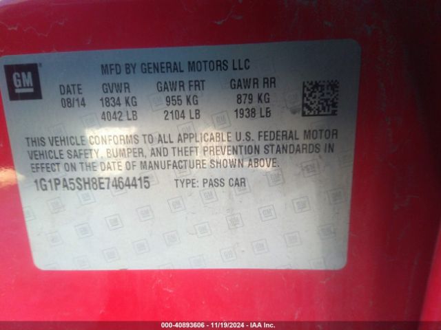 1G1PA5SH8E7464415 Chevrolet Cruze Ls Auto