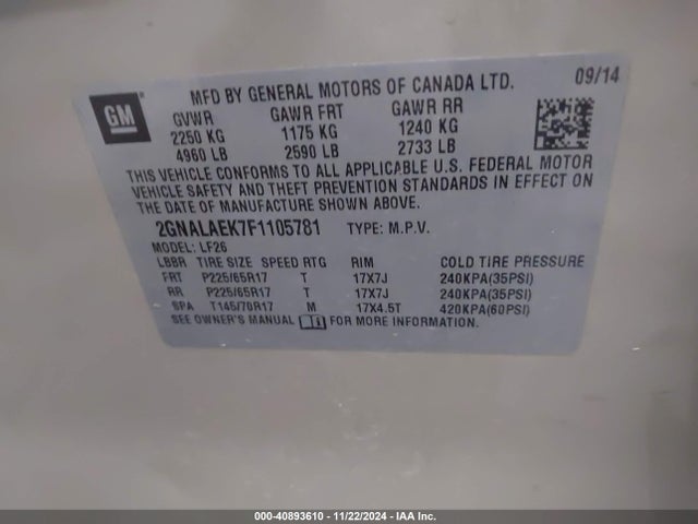 Chevrolet EQUINOX LS 2015 2GNALAEK7F1105781 Image 9