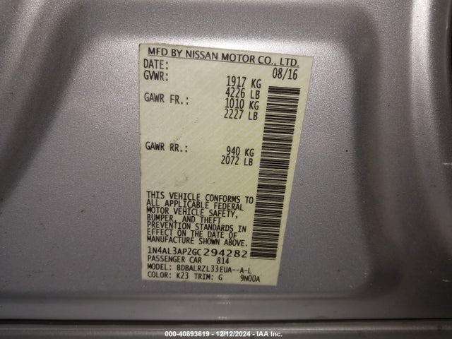 Nissan Altima 2.5 Sl 2016 1N4AL3AP2GC294282 Image 9