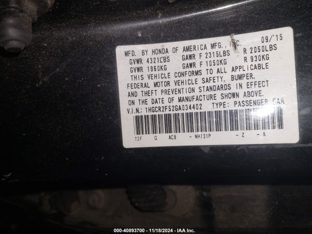 Honda Accord Sport 2016 1HGCR2F52GA034402 Image 9