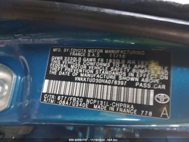 VNKKTUD30HA078397 Toyota YARIS LE