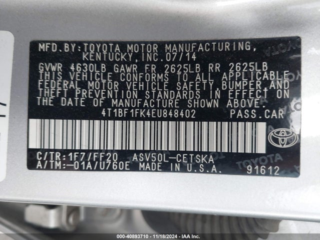 Toyota CAMRY SE 2014 4T1BF1FK4EU848402 Image 9