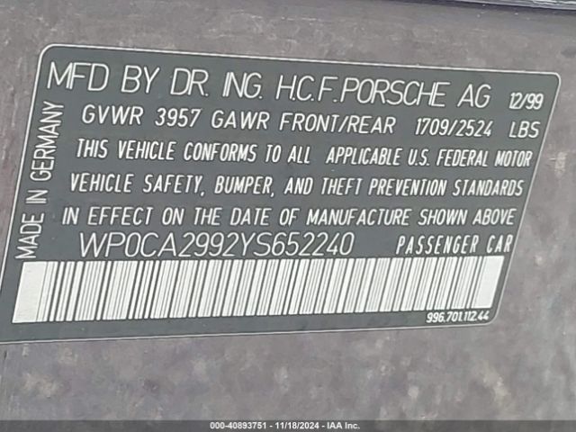 2000 PORSCHE 911 WP0CA2992YS652240 Photo 8