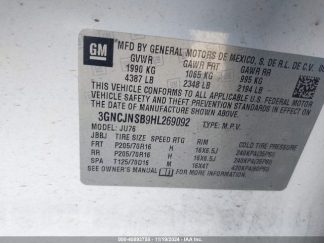 3GNCJNSB9HL269092 Chevrolet TRAX LS