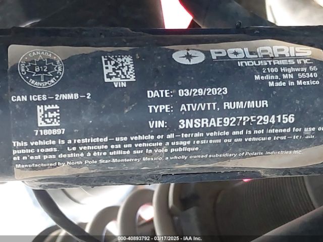 2023 POLARIS RZR 3NSRAE927PF294156 Photo 9