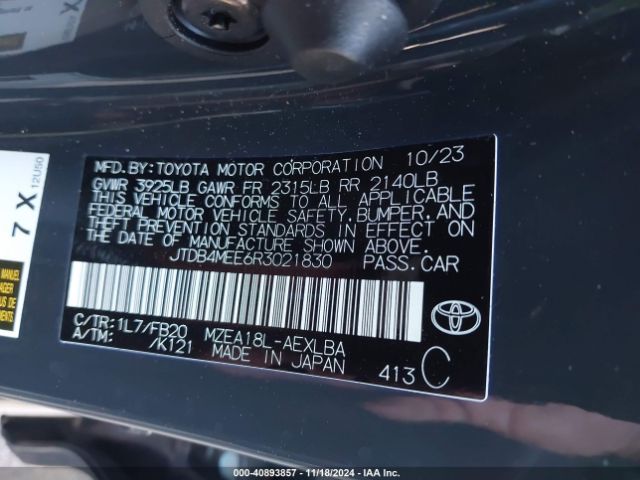 JTDB4MEE6R3021830 Toyota COROLLA LE