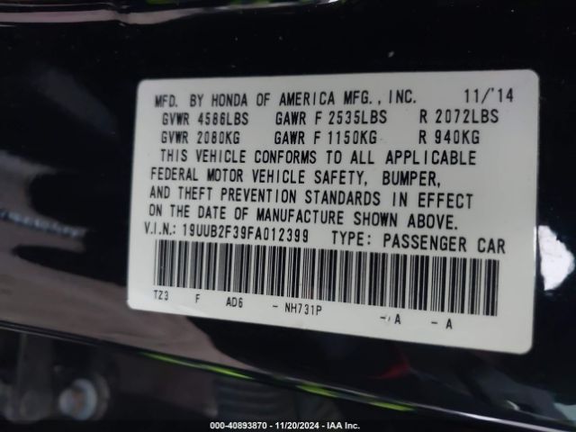 19UUB2F39FA012399 Acura Tlx V6