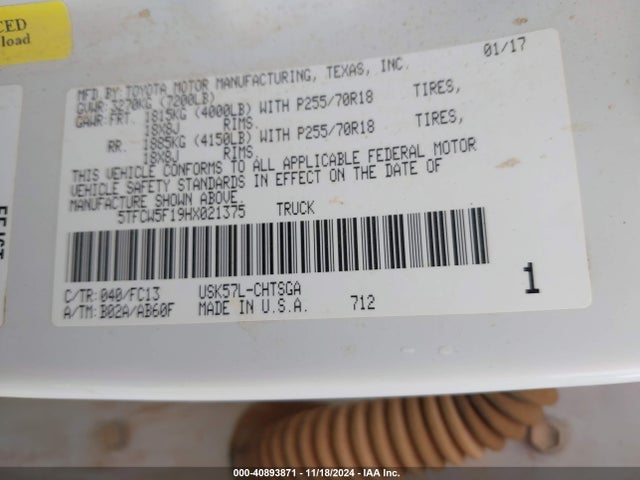 5TFCW5F19HX021375 Toyota Tundra Sr5 5.7l V8