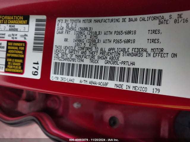 3TMGZ5AN5GM017394 Toyota Tacoma Limited