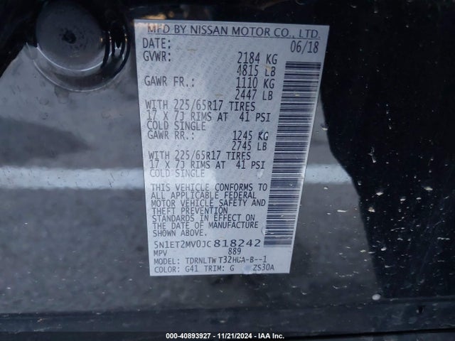 5N1ET2MV0JC818242 Nissan Rogue Hybrid Sv