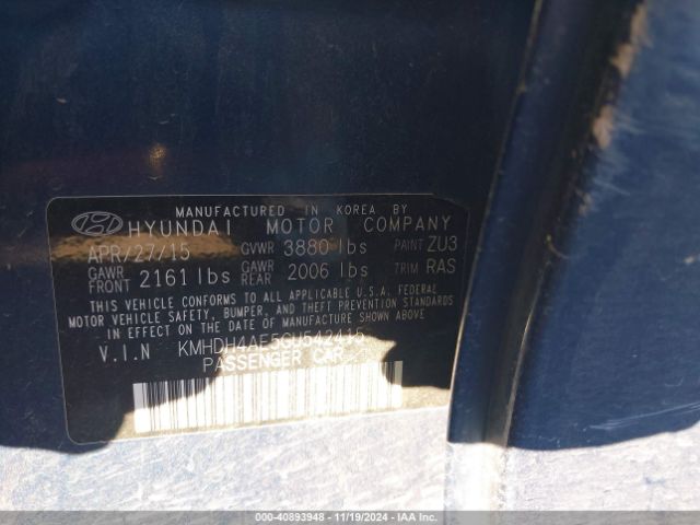 KMHDH4AE5GU542415 Hyundai ELANTRA SE