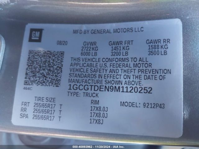 1GCGTDEN9M1120252 Chevrolet Colorado 4wd  Short Box Z71