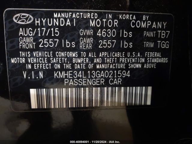 KMHE34L13GA021594 Hyundai Sonata Hybrid Limited