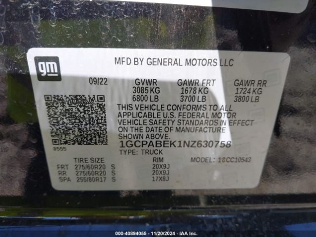 1GCPABEK1NZ630758 Chevrolet Silverado 1500 2wd  Short Bed Custom