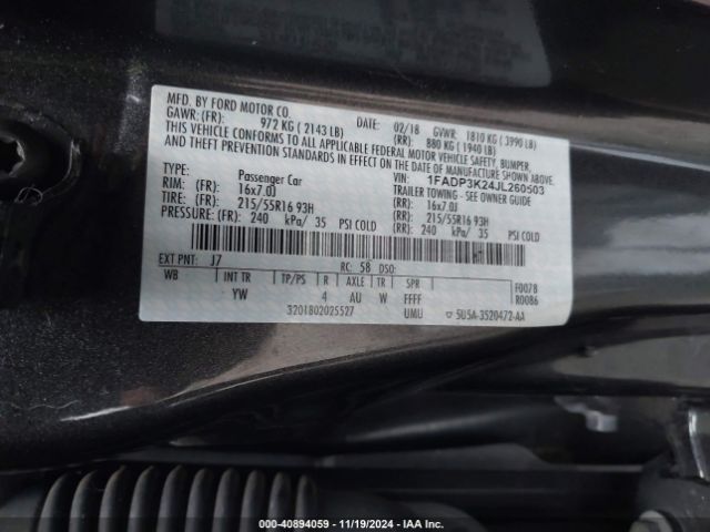 1FADP3K24JL260503 Ford FOCUS SE