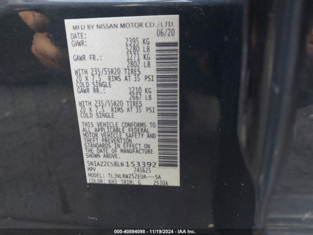 5N1AZ2CS8LN153392 Nissan Murano Sl Intelligent Awd