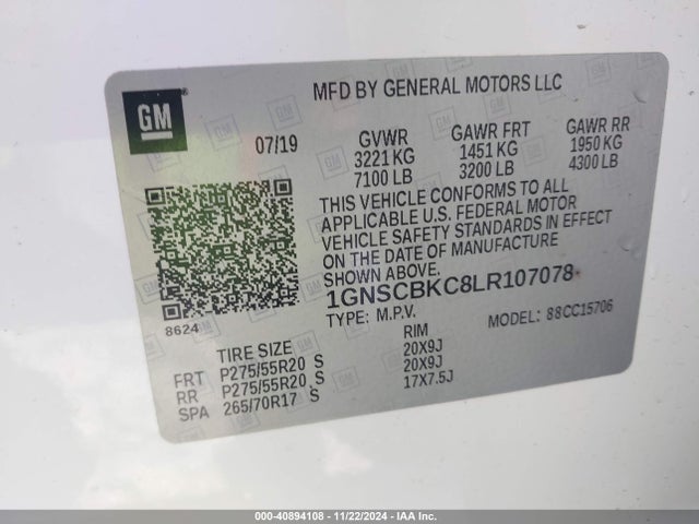 Chevrolet Tahoe 2wd Lt 2020 1GNSCBKC8LR107078 Image 9