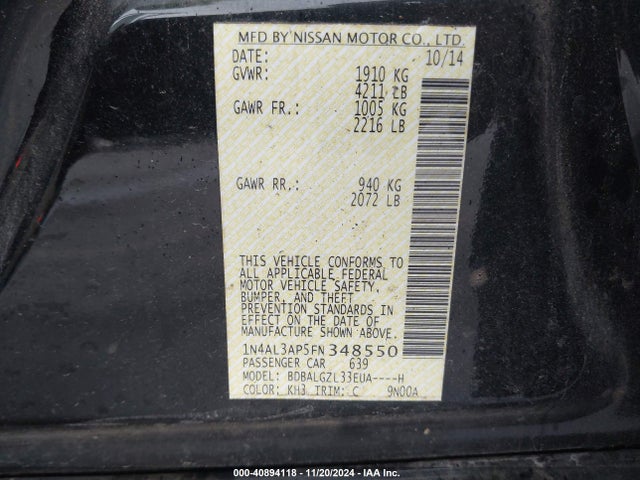 Nissan Altima 2.5 S 2015 1N4AL3AP5FN348550 Image 9