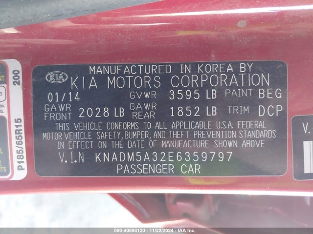 KIA RIO LX 2014 KNADM5A32E6359797 Image 9